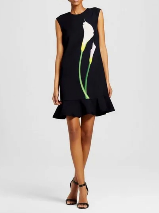 Victoria Beckham Dresses & Skirts - Victoria Beckham Black Floral-Print Ruffle-Hem Mini Dress Size 2X
